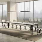 Extendable Table in Melamine Wood and Anthracite Iron Undertop - Sassone Viadurini