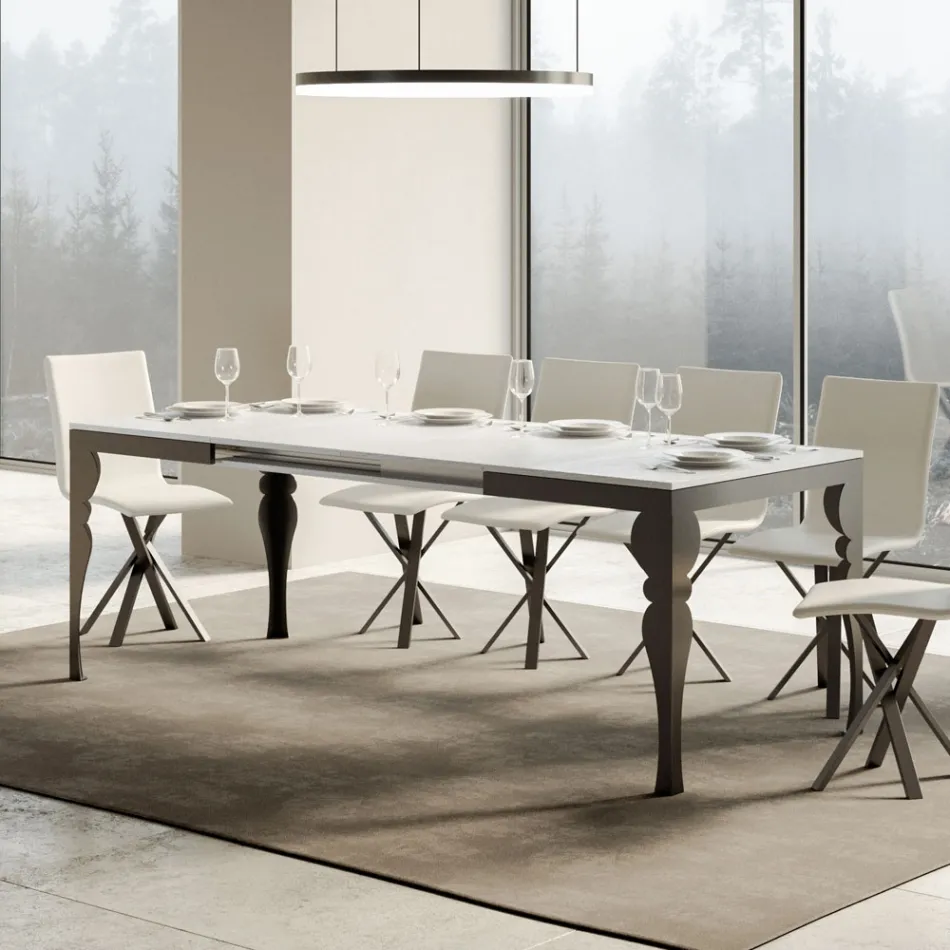 Extendable Table in Melamine Wood and Anthracite Iron Undertop - Sassone Viadurini