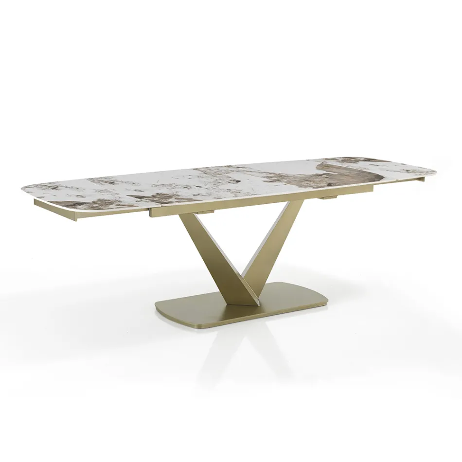 Extendable table in metal and ceramic top in onyx marble finish - Marche Viadurini