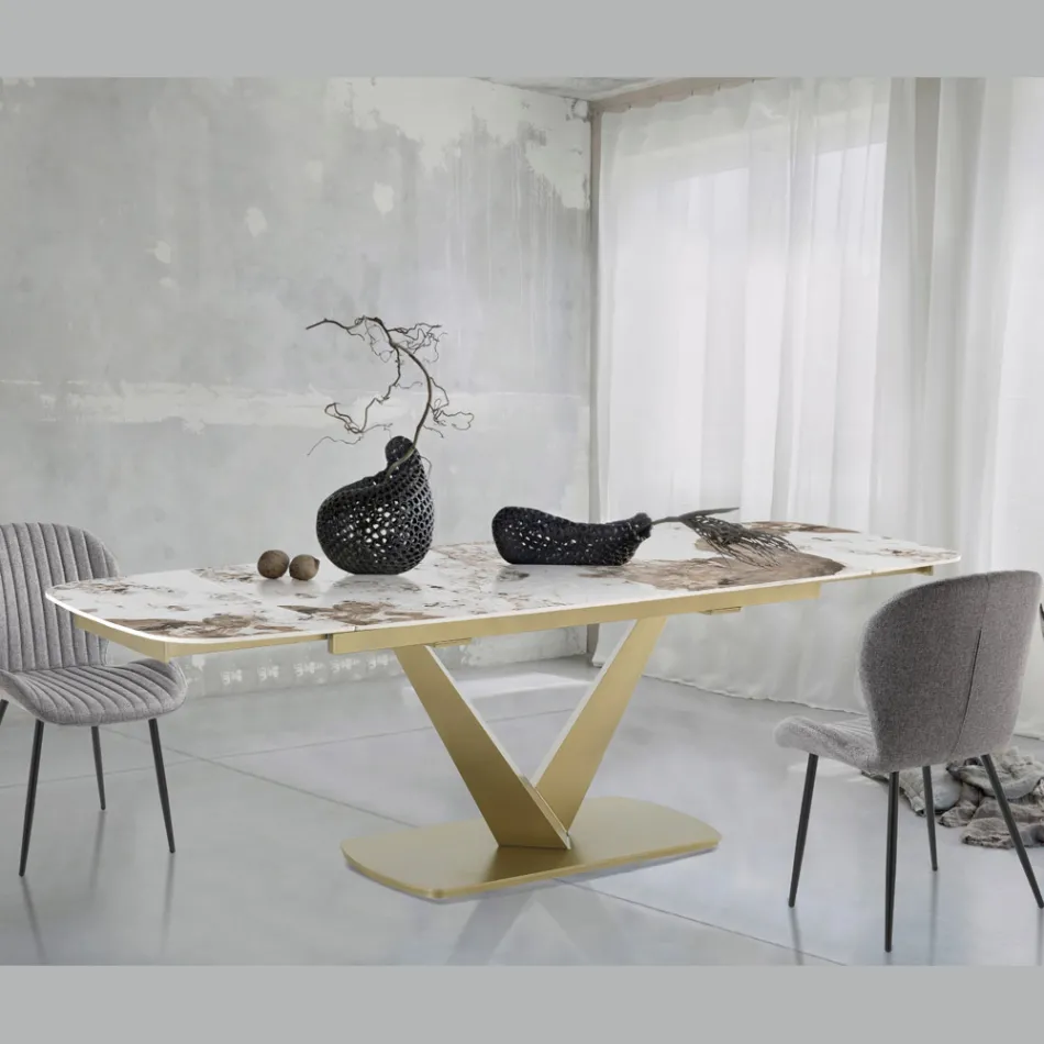 Extendable table in metal and ceramic top in onyx marble finish - Marche Viadurini