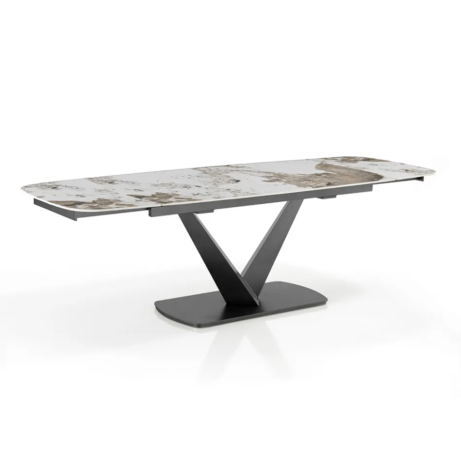 Extendable table in metal and ceramic top in onyx marble finish - Marche Viadurini