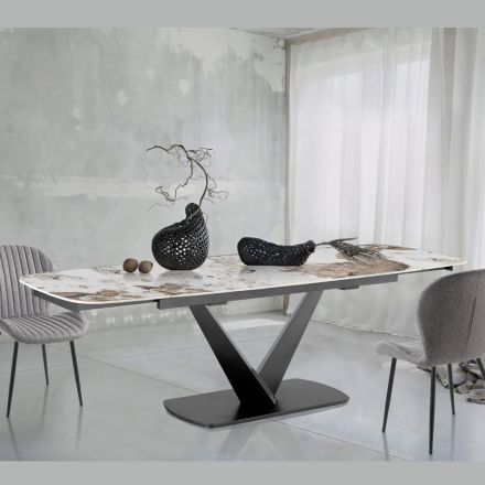 Extendable table in metal and ceramic top in onyx marble finish - Marche Viadurini