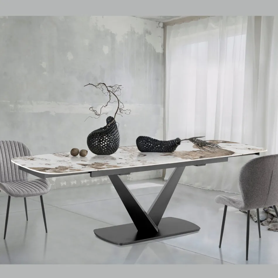 Extendable table in metal and ceramic top in onyx marble finish - Marche Viadurini
