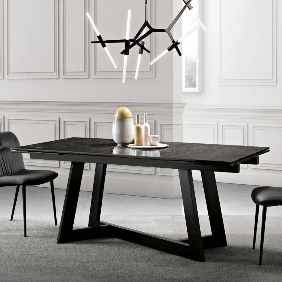 Extendable Glass Ceramic Table in 3 Different Finishes Made in Italy - Tecna Viadurini