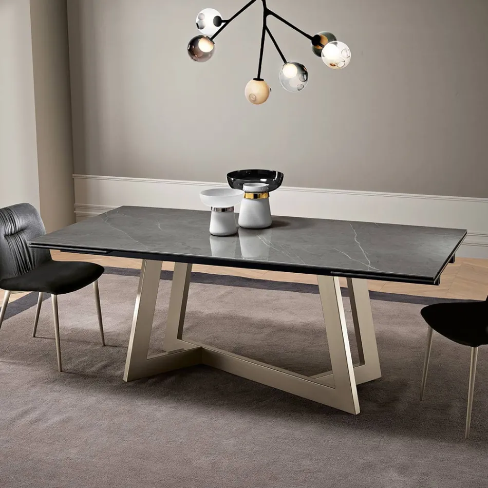 Extendable Glass Ceramic Table with 3 Different Finishes Made in Italy - Tecna Viadurini