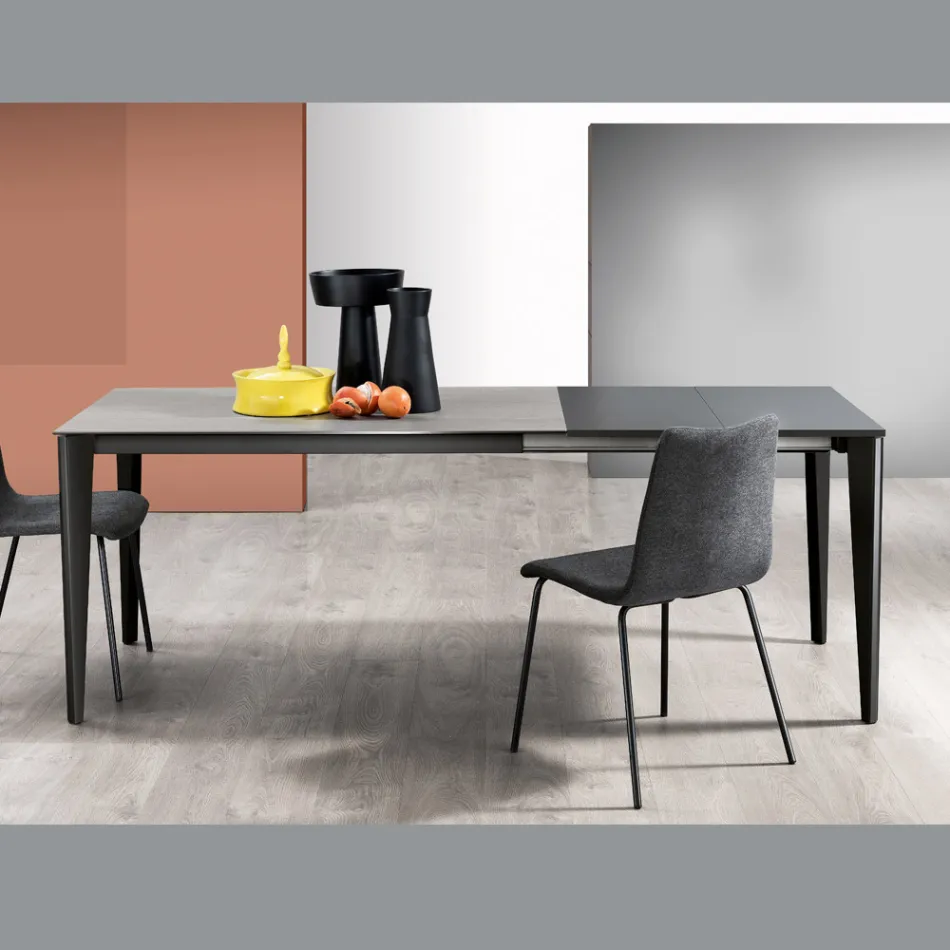 Extendable table in glass ceramic and metal base in different finishes - Ariel Viadurini