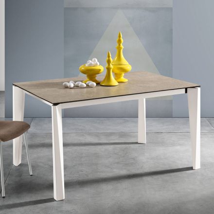 Extendable Glass Ceramic Table Fokos Terra Finish Made in Italy - Ariel Viadurini