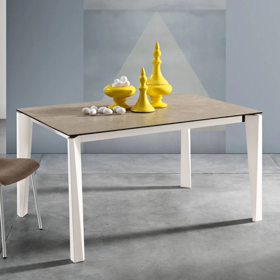 Extendable Glass Ceramic Table Fokos Terra Finish Made in Italy - Ariel Viadurini