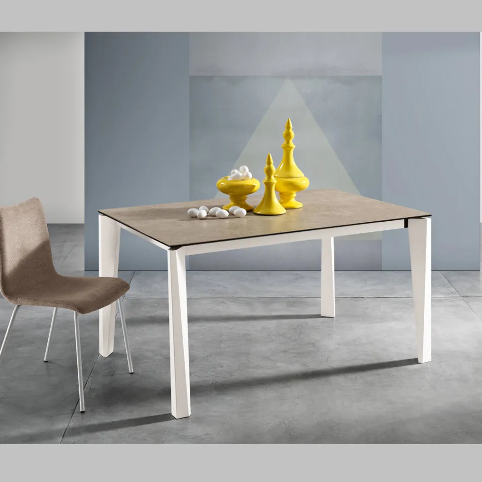 Extendable Glass Ceramic Table Fokos Terra Finish Made in Italy - Ariel Viadurini