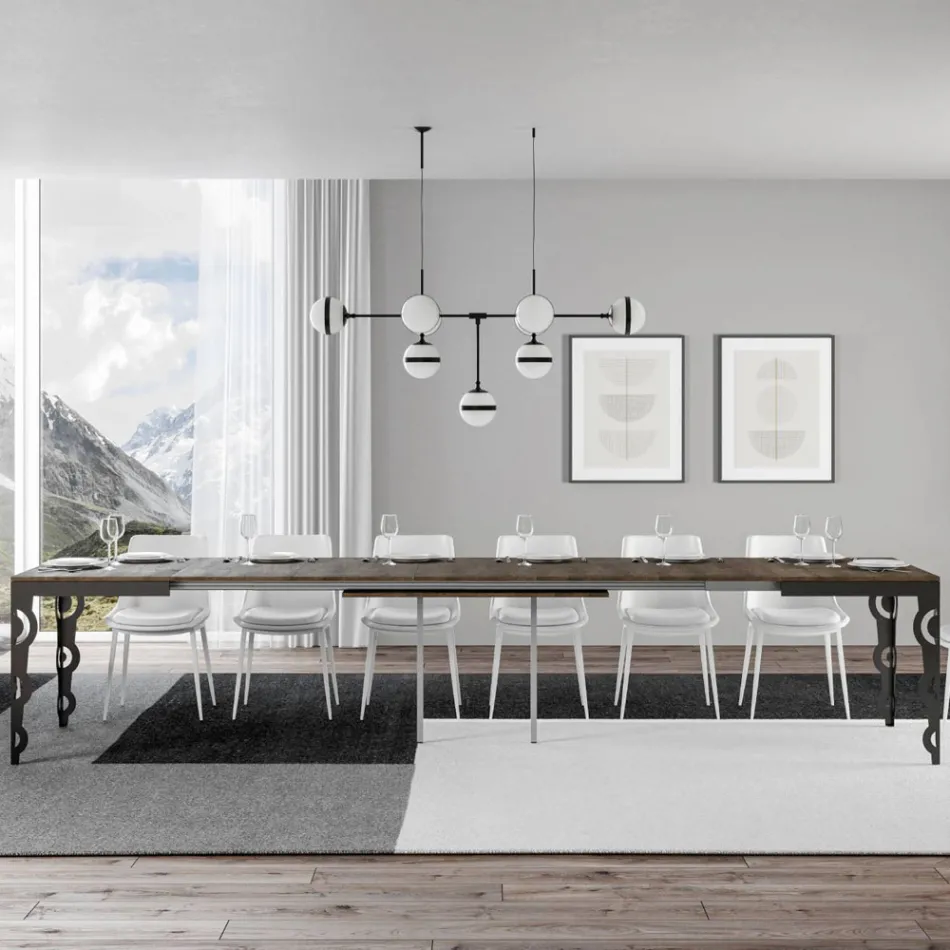 Modern Extendable Table in Melamine Wood and Iron Undertop - Marella Viadurini