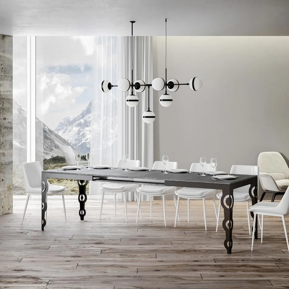 Modern Extendable Table in Melamine Wood and Iron Undertop - Marella Viadurini