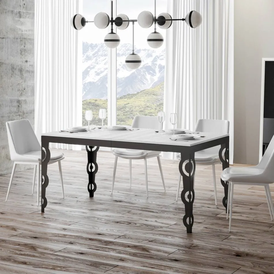 Modern Extendable Table in Melamine Wood and Iron Undertop - Marella Viadurini