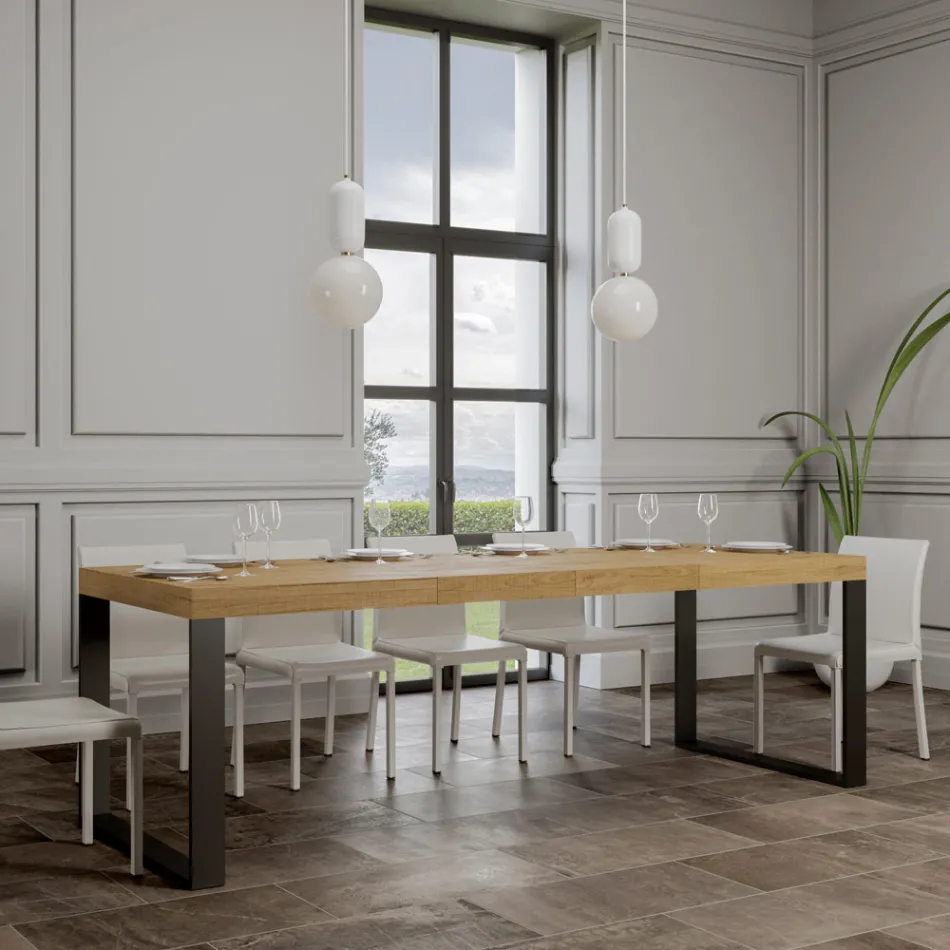 Modern Extendable Table in Melamine Wood Made in Italy - Badesi Viadurini
