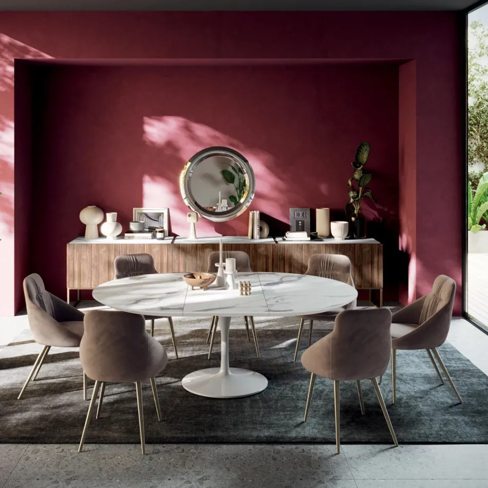 Extendable Round Living Room Table in Laminate Made in Italy - Dollars Viadurini