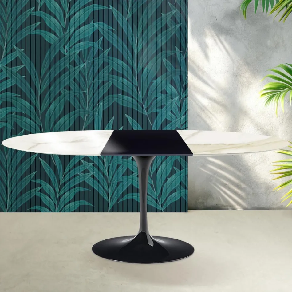 Saarinen Tulip Extendable Table H 74 cm in Florim Calacatta Gold Gloss Ceramic - Scarlet Viadurini