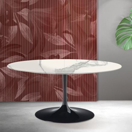 Saarinen Tulip Extendable Table H 74 cm in Florim Statuario Matte Ceramic - Scarlet Viadurini