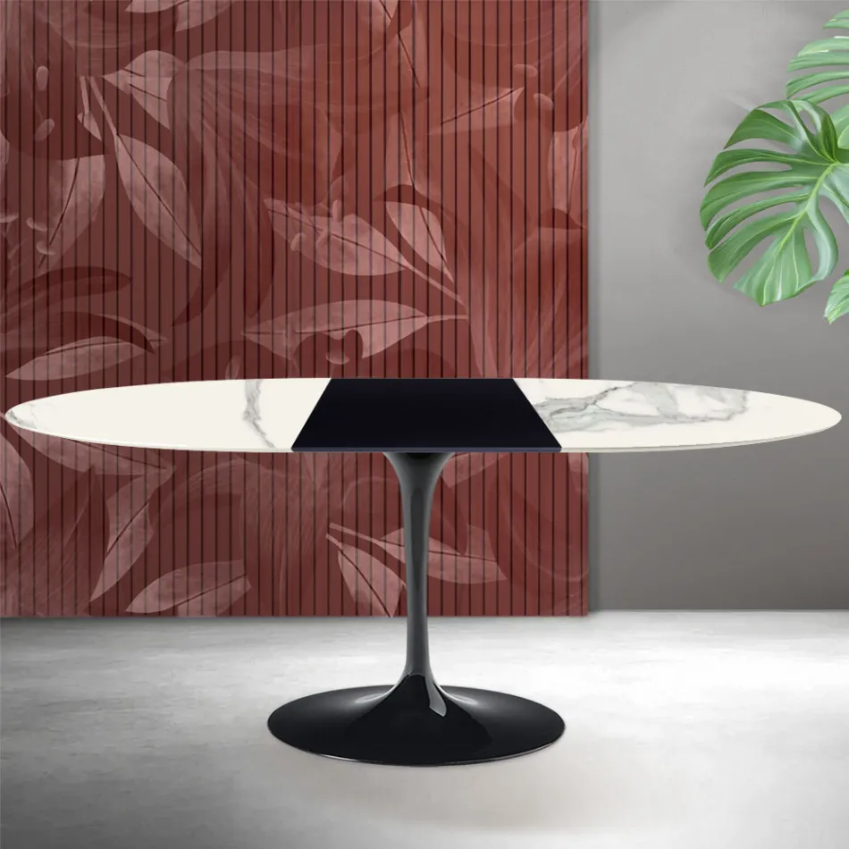 Saarinen Tulip Extendable Table H 74 cm in Florim Statuario Matte Ceramic - Scarlet Viadurini