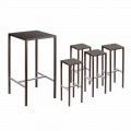 Bar Table with 4 Outdoor Stools in Painted Metal Made in Italy - Fada