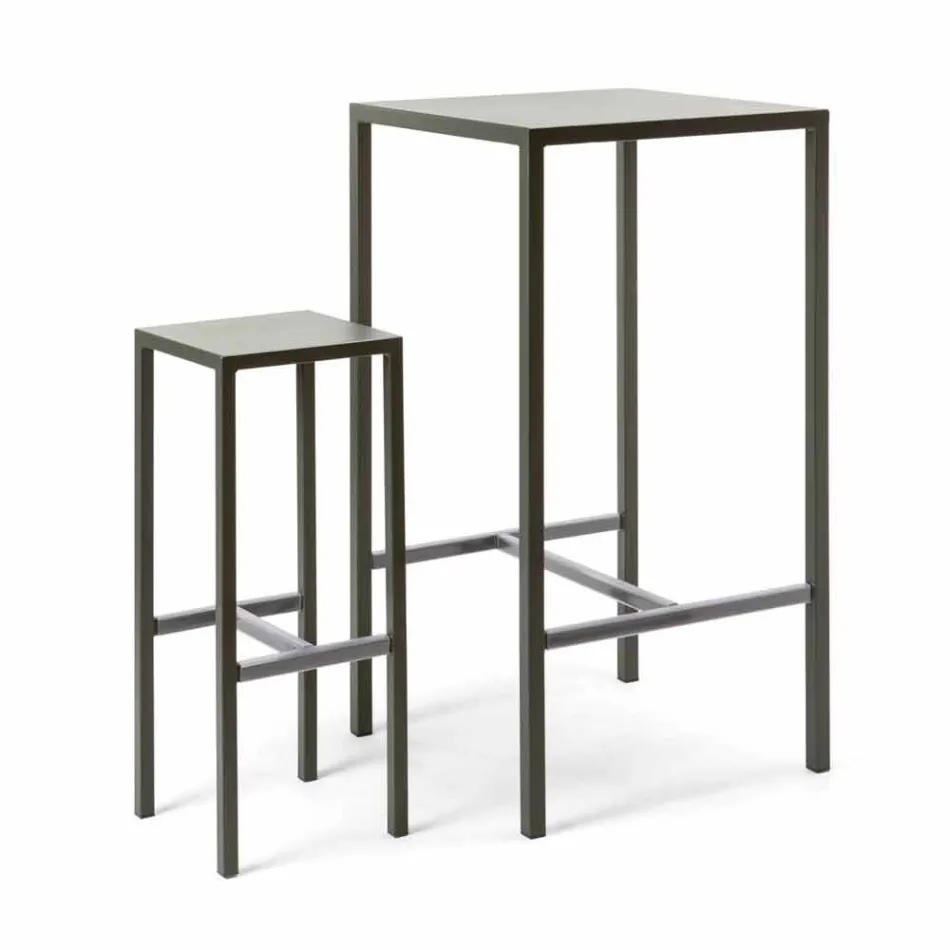 Bar Table with 4 Outdoor Stools in Painted Metal Made in Italy - Fada Viadurini