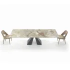 Table with Integrated Extensions and Mink Steel Base Made in Italy - Dalmatian Viadurini