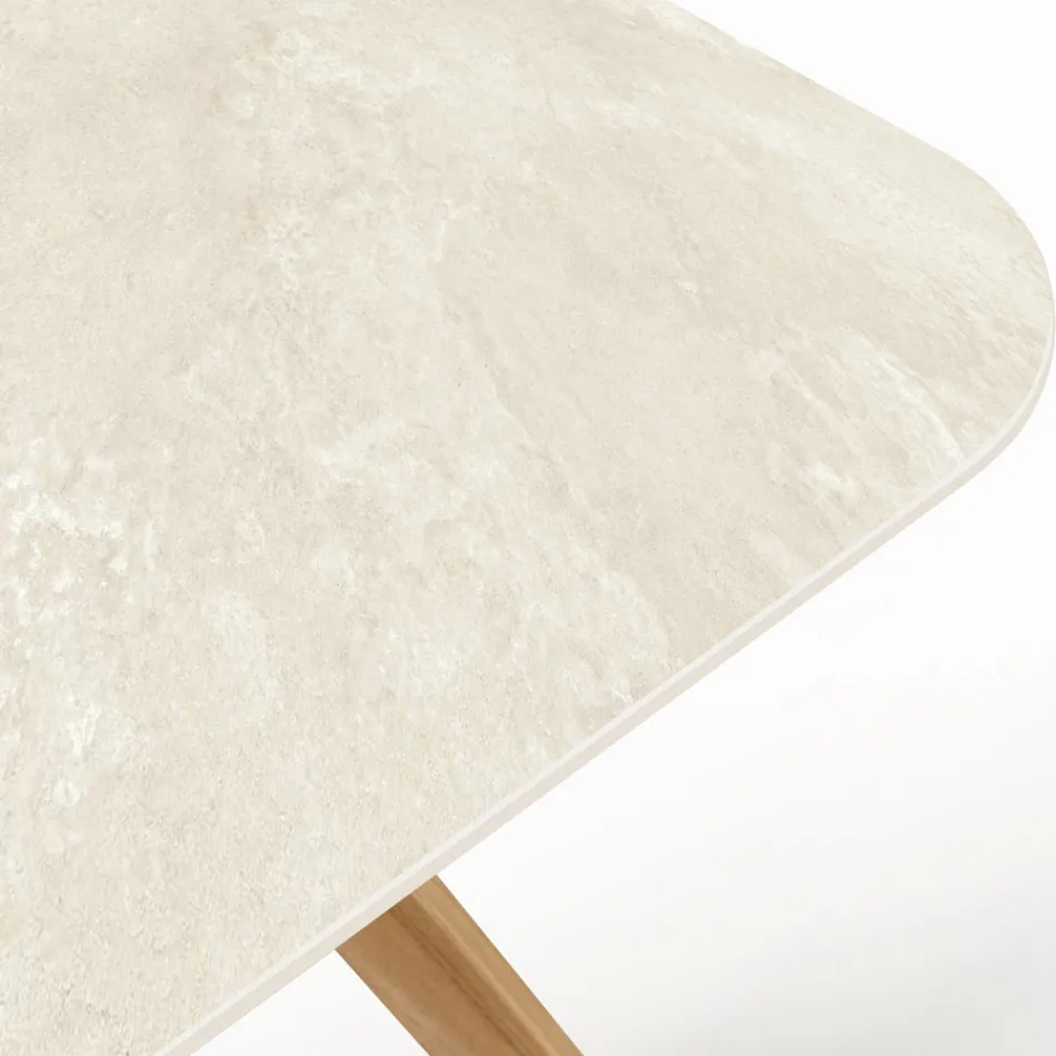 Table with Wooden Base and Chianca Ceramic Top from Ostuni - Infinity Viadurini