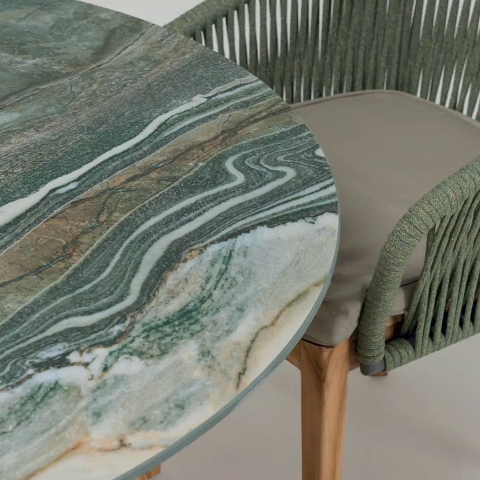 Table with Ceramic Top and Teak Base Made in Italy - Helmet Viadurini