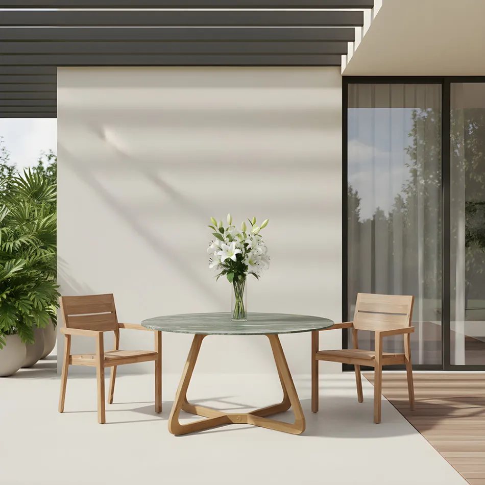 Table with Ceramic Top and Teak Base Made in Italy - Helmet Viadurini