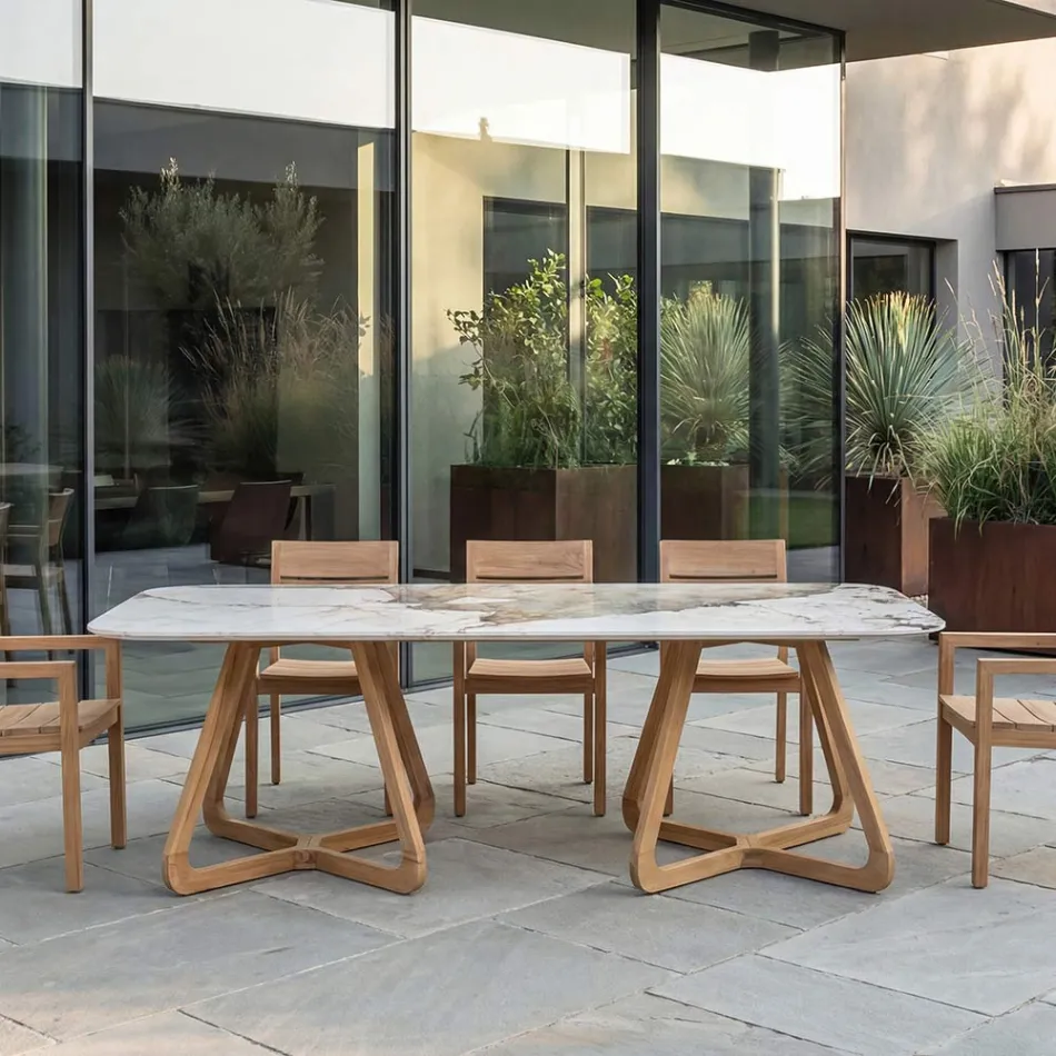 Table with Ceramic Top and Solid Teak Base Made in Italy - Blouse Viadurini