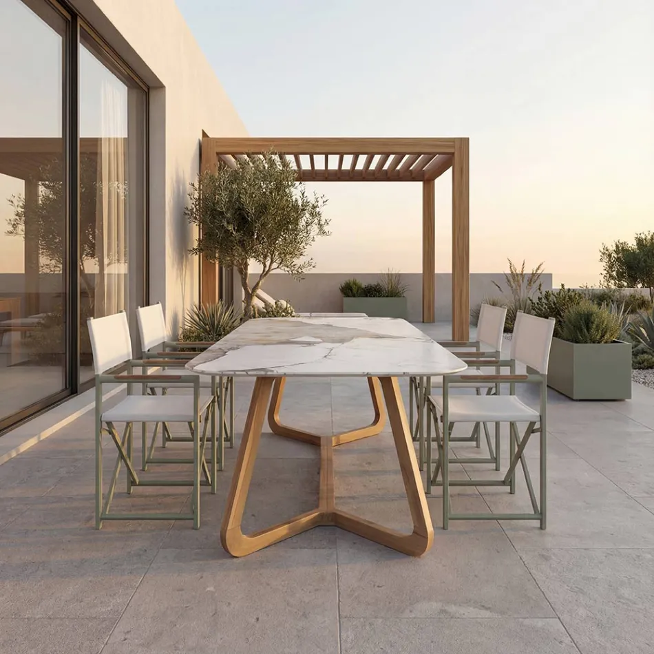 Table with Ceramic Top and Solid Teak Base Made in Italy - Blouse Viadurini