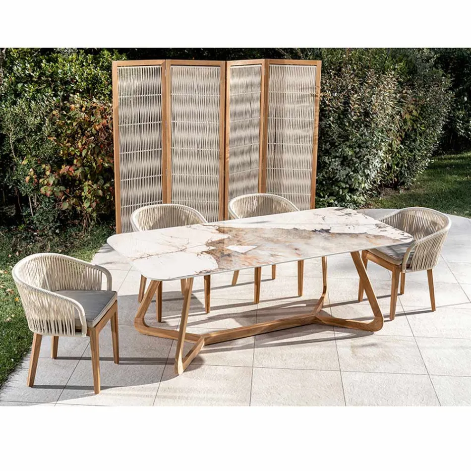 Table with Ceramic Top and Solid Teak Base Made in Italy - Blouse Viadurini