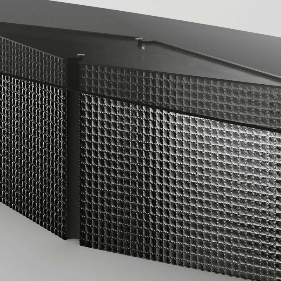 Table with shaped glass top and fused glass and metal base - Foglietto Viadurini