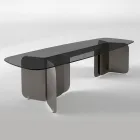 Table with shaped glass top and curved metal base - Piacere Viadurini