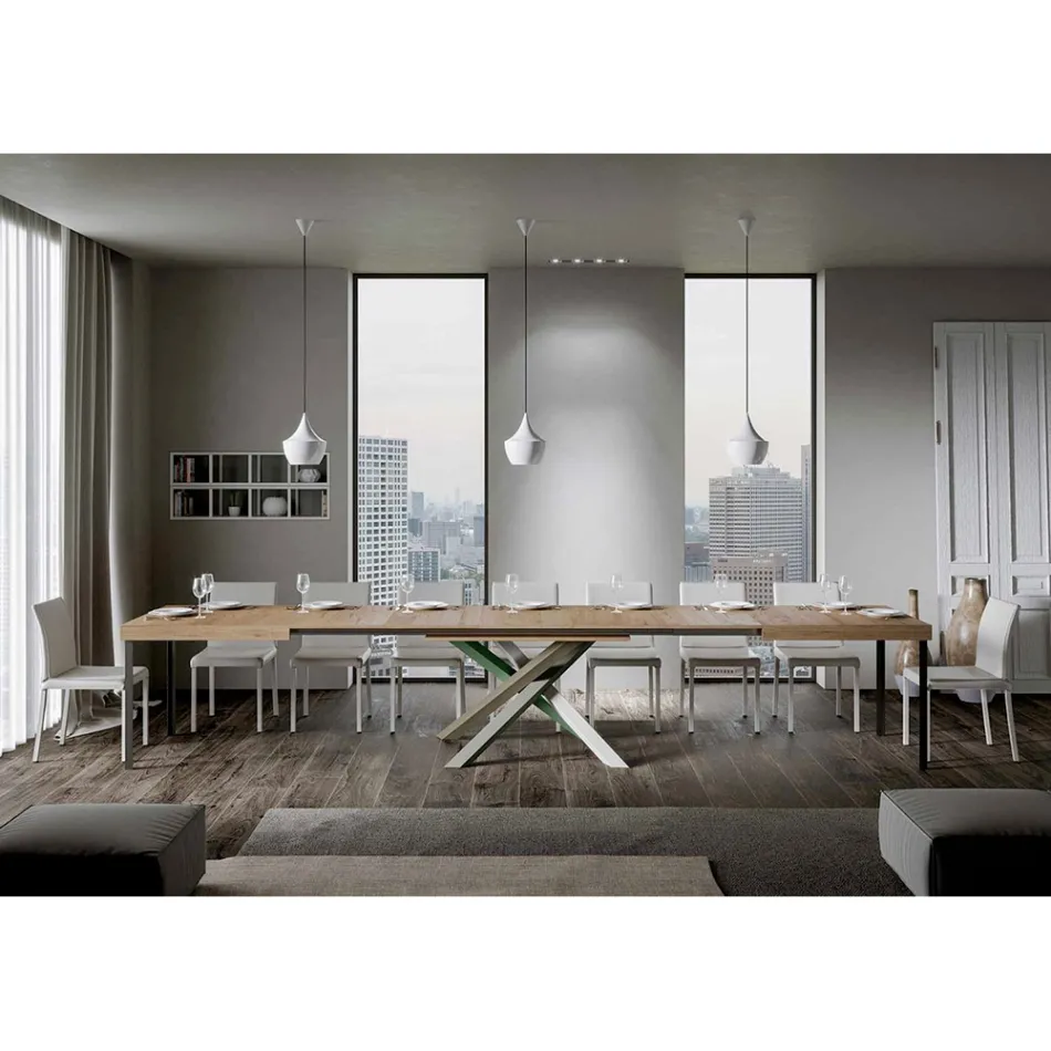 Extendable Kitchen Table up to 440 cm in Wood and Iron Made in Italy - Lennon Viadurini