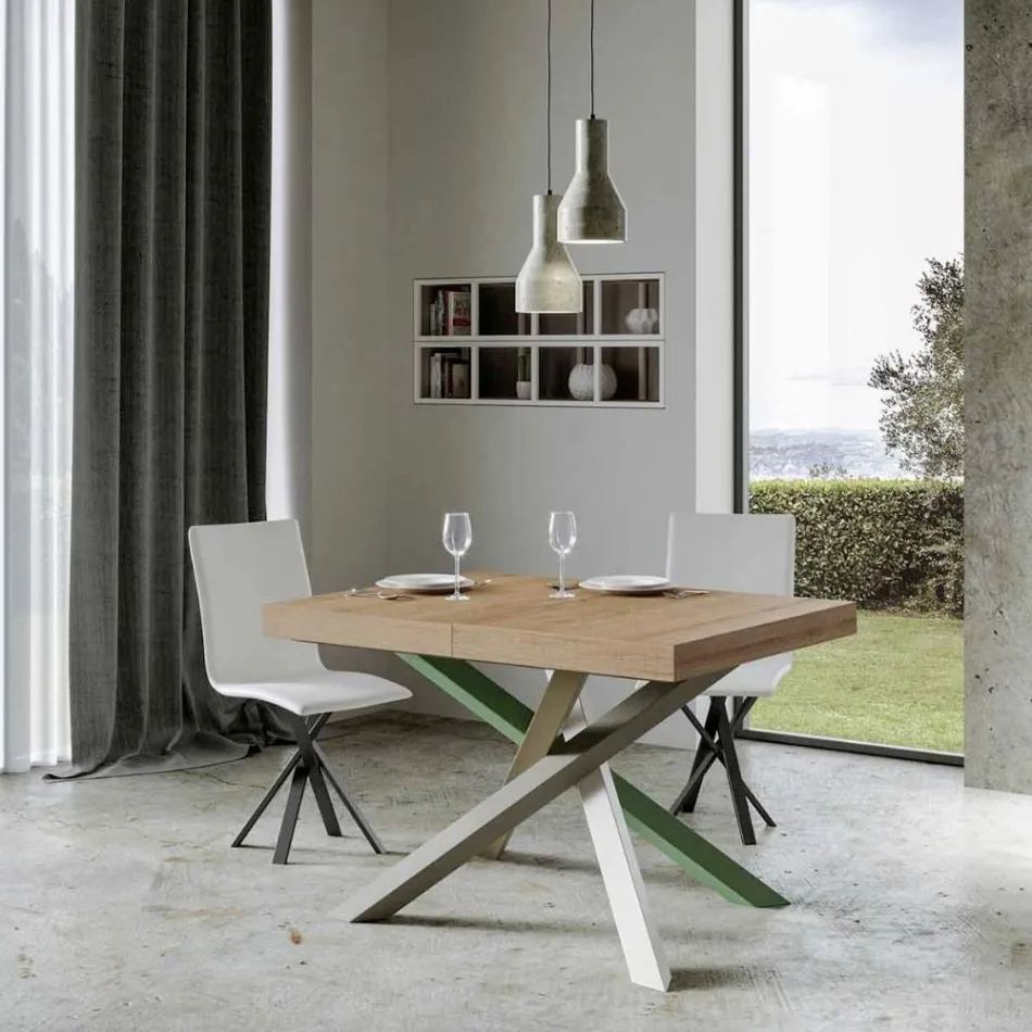 Extendable Kitchen Table up to 440 cm in Wood and Iron Made in Italy - Lennon Viadurini