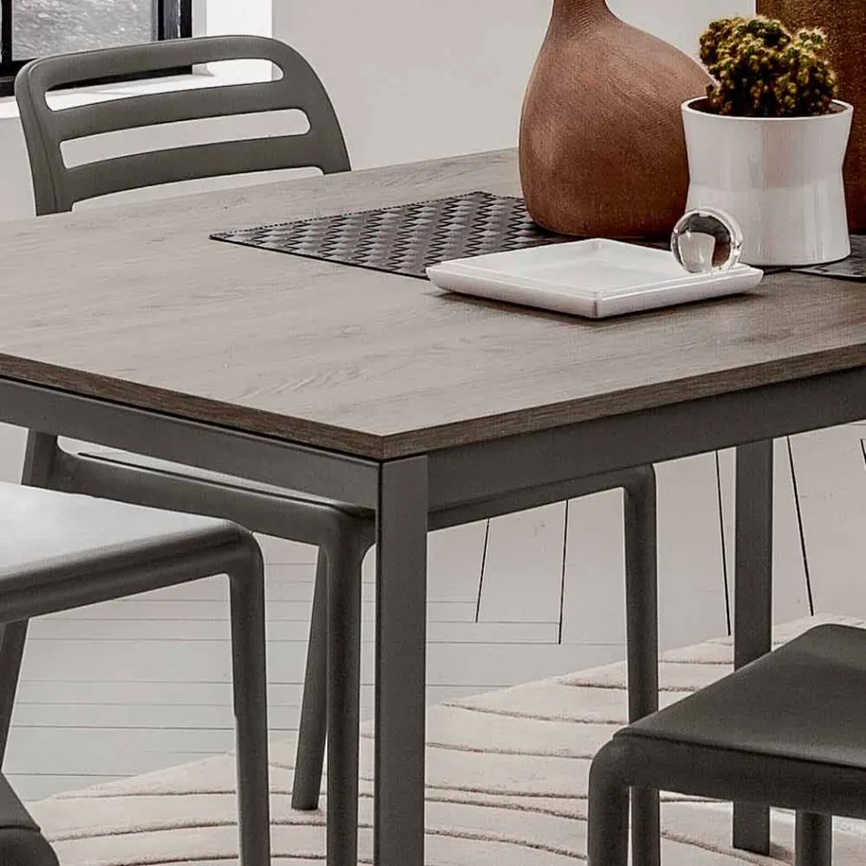 Kitchen Table with Melamine Top and Metal Base Made in Italy - Spilla Viadurini