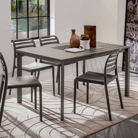 Kitchen Table with Melamine Top and Metal Base Made in Italy - Spilla Viadurini