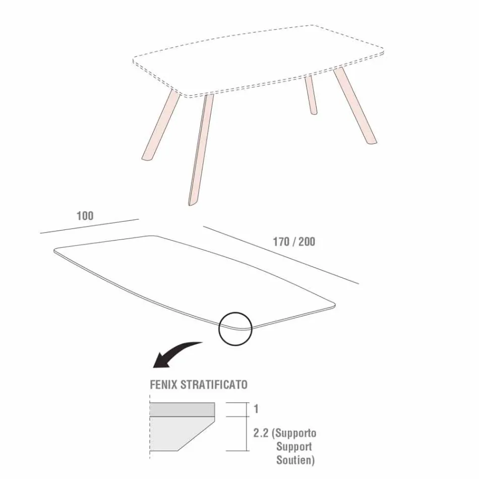 Kitchen Table in Laminated Fenix and Black Aluminum Made in Italy - Lingotto Viadurini