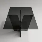 Rectangular Kitchen Table with Glass Top and Base Made in Italy - Tiseo Viadurini