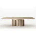 300 cm Glass Table with Metal Base, Made in Italy Design - Lunaria Viadurini