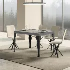 Extendable Kitchen Table in Anthracite Wood and Iron Made in Italy - Sassone Viadurini