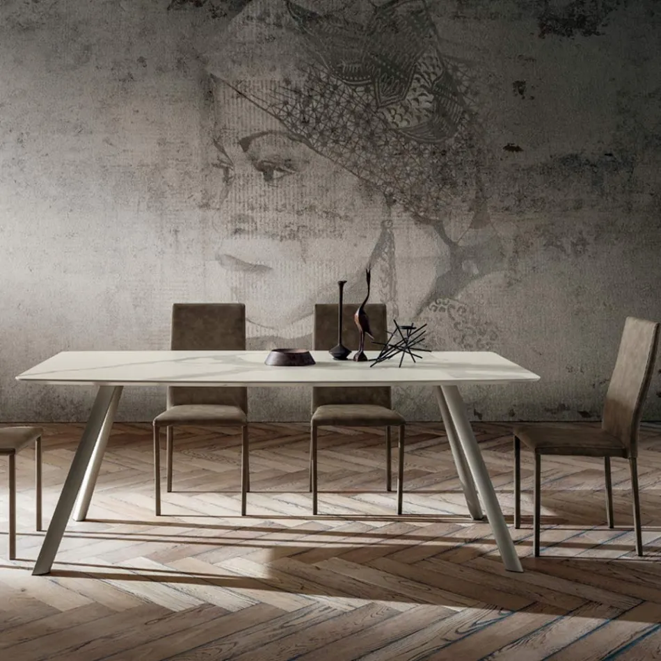 Kitchen Table with Laminam Top Made in Italy, High Quality - Lingotto Viadurini