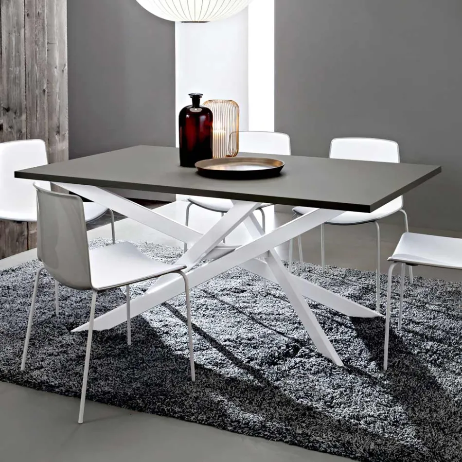 Kitchen Table in Fenix and White Metal of Quality Made in Italy - Carlino Viadurini