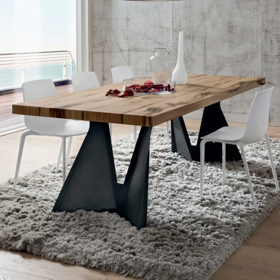 Kitchen Table in Wood and Metal Made in Italy, High Quality - Dotto Viadurini