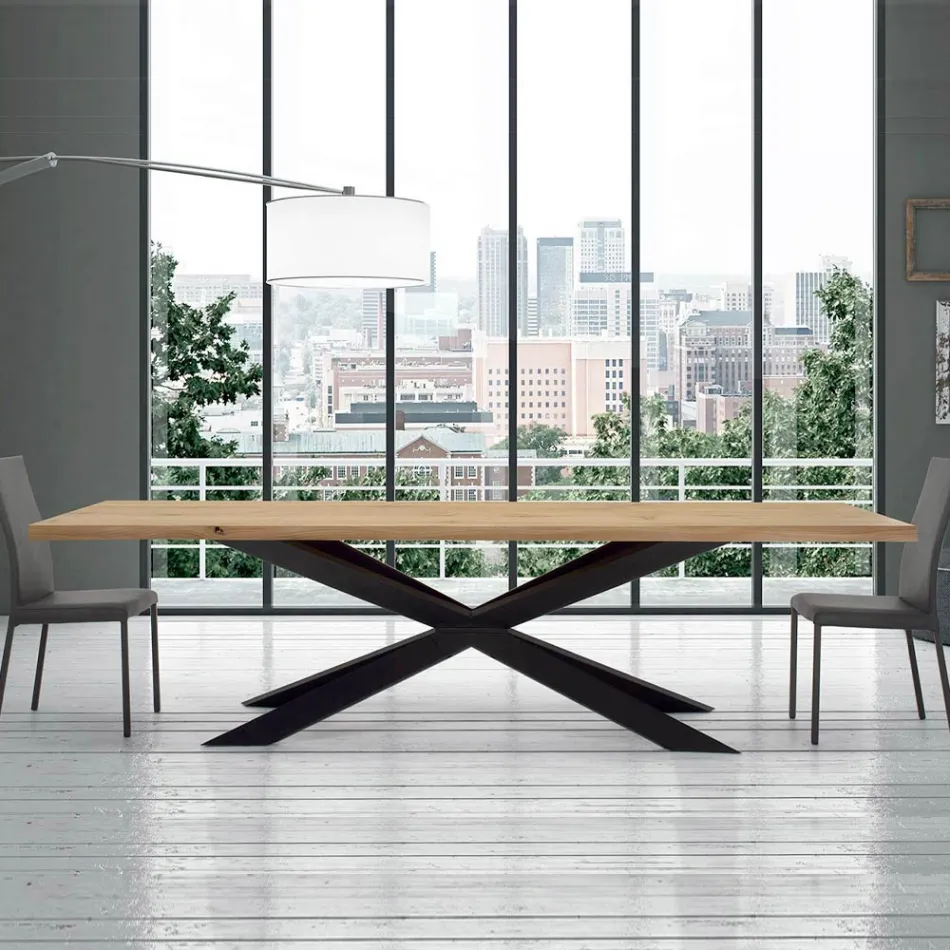 Modern Kitchen Table in Veneered Wood and Steel Made in Italy - Grotta Viadurini
