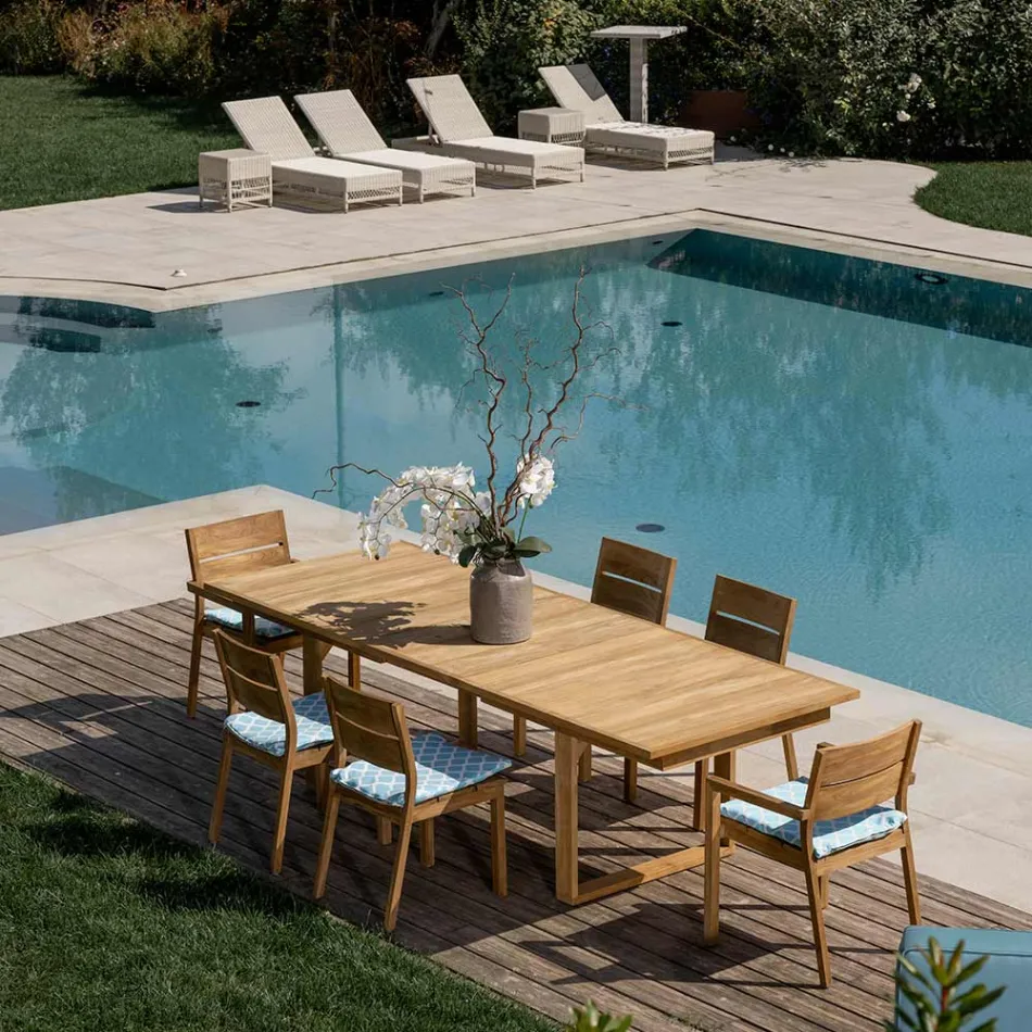 Extendable Outdoor Table with Teak Chairs and Armchairs - Marie Viadurini