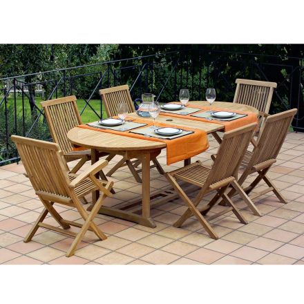 Outdoor Table with 2 Armchairs and 4 Teak Chairs - Yggdrasil Viadurini