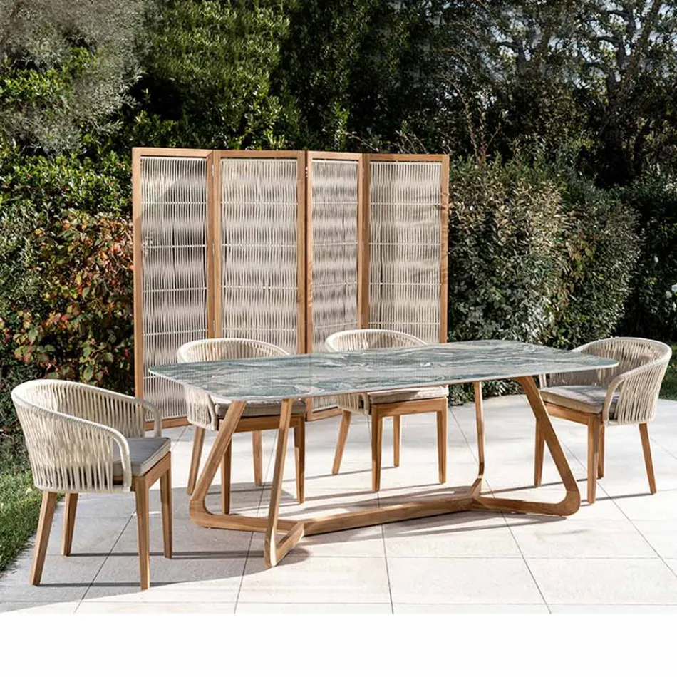 Outdoor Table with Wooden Base and Iconic Ciprus Ceramic Top - Infinity Viadurini