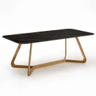 Outdoor Table with Wooden Base and Black Marquinia Ceramic Top - Infinity Viadurini
