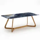 Outdoor Table with Wooden Base and Ocean Blue Ceramic Top - Infinity Viadurini
