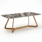 Outdoor Table with Wooden Base and Orobico Luxe Ceramic Top - Infinity Viadurini